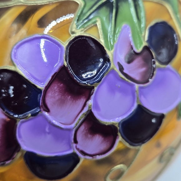 Hand Painted Yellow Orange Gold Vase GRAPES Raised 3.5 In Votive CandleHolder - Picture 13 of 16